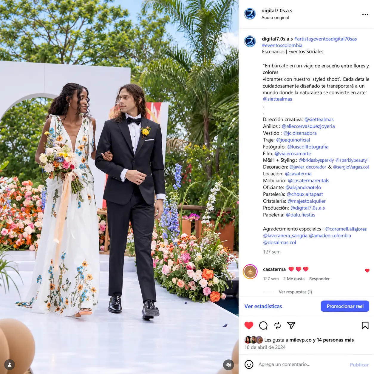 Publicación de Instagram de una producción editorial para bodas y eventos sociales realizada por Digital 7.0
